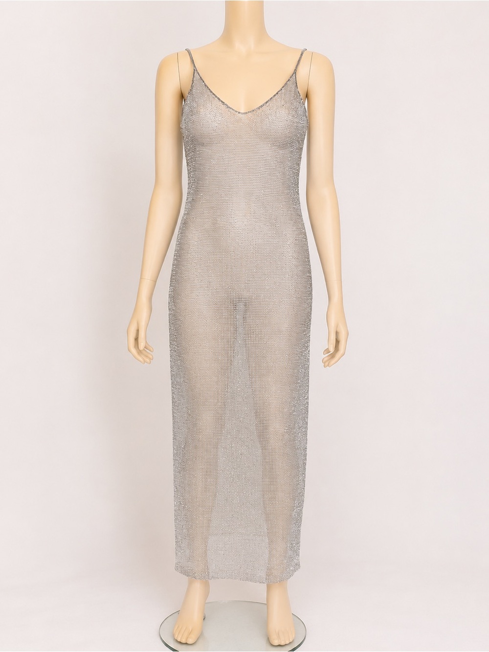 Sheer Metallic Silver Beach Swim Cover-up Dress